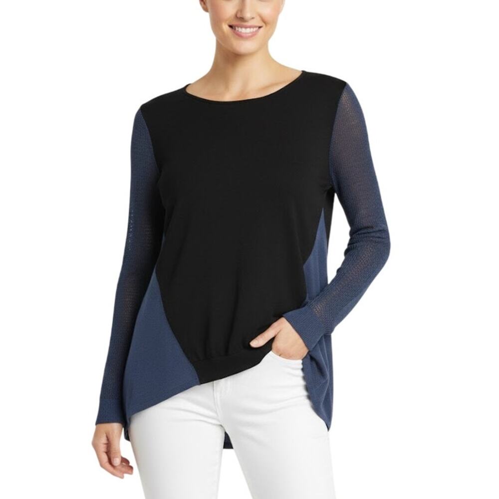 One Grey Day Jules High/Low Blue Black Pullover Silk Blend NWT Women Size Small